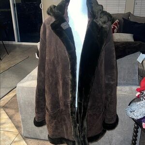 Vtg Y2k Wilson’s Penny Lane Brown Faux Fur Trimmed Coat